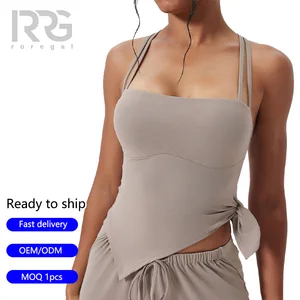 Roregal Second-Skin Feel Double Straps Racerback Irregular Hem Slanted Slit Running Fitness Yoga Vest for Women