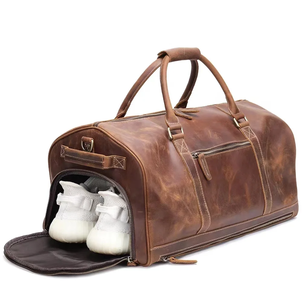  Leather Travel Bag with Shoe Pouch, Waterproof