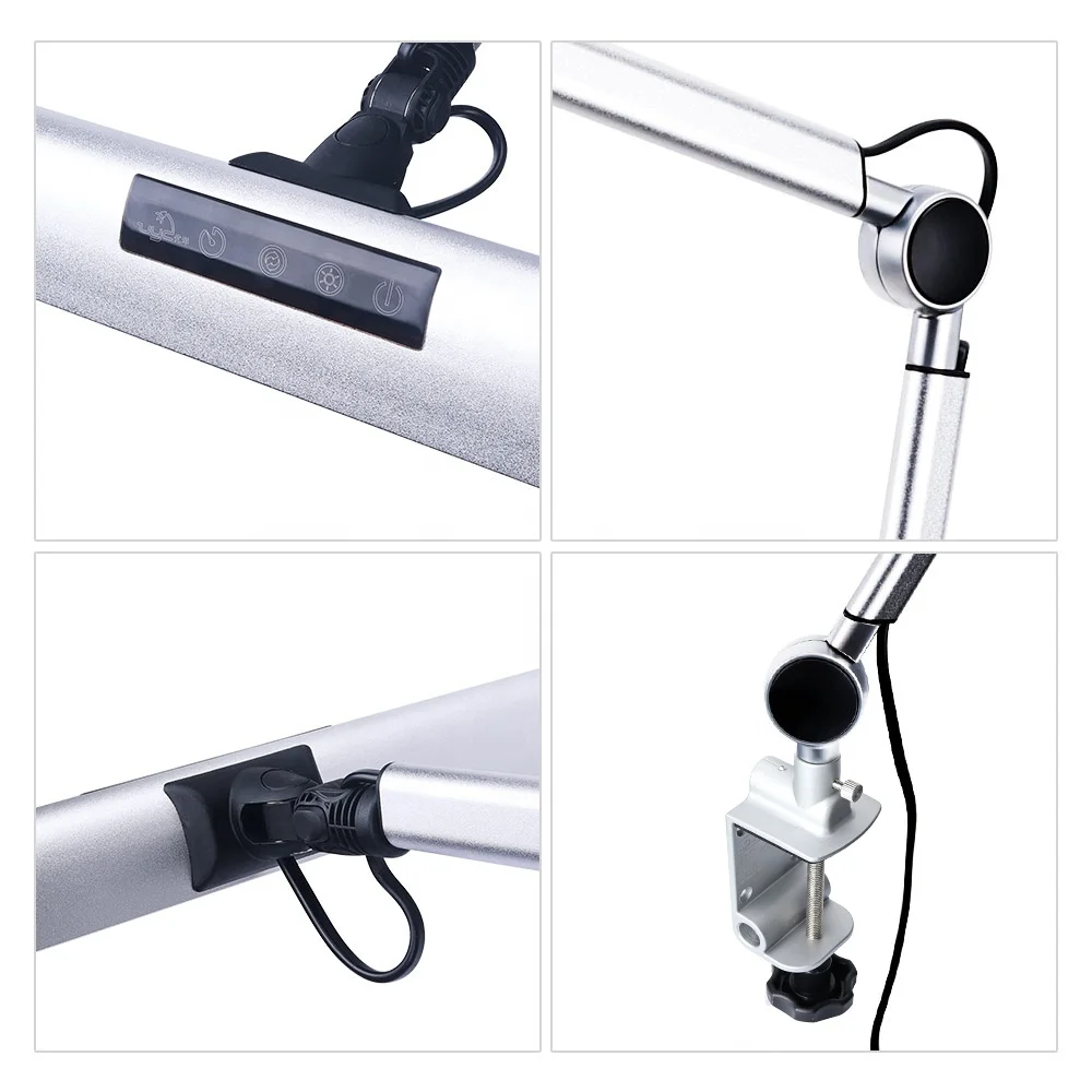 Adjustable LED Workshop Light Desk Lamp with Touch Sensor CRI 95 USB Clamp Table Lamps for Office Hotel Use for Watch Repair