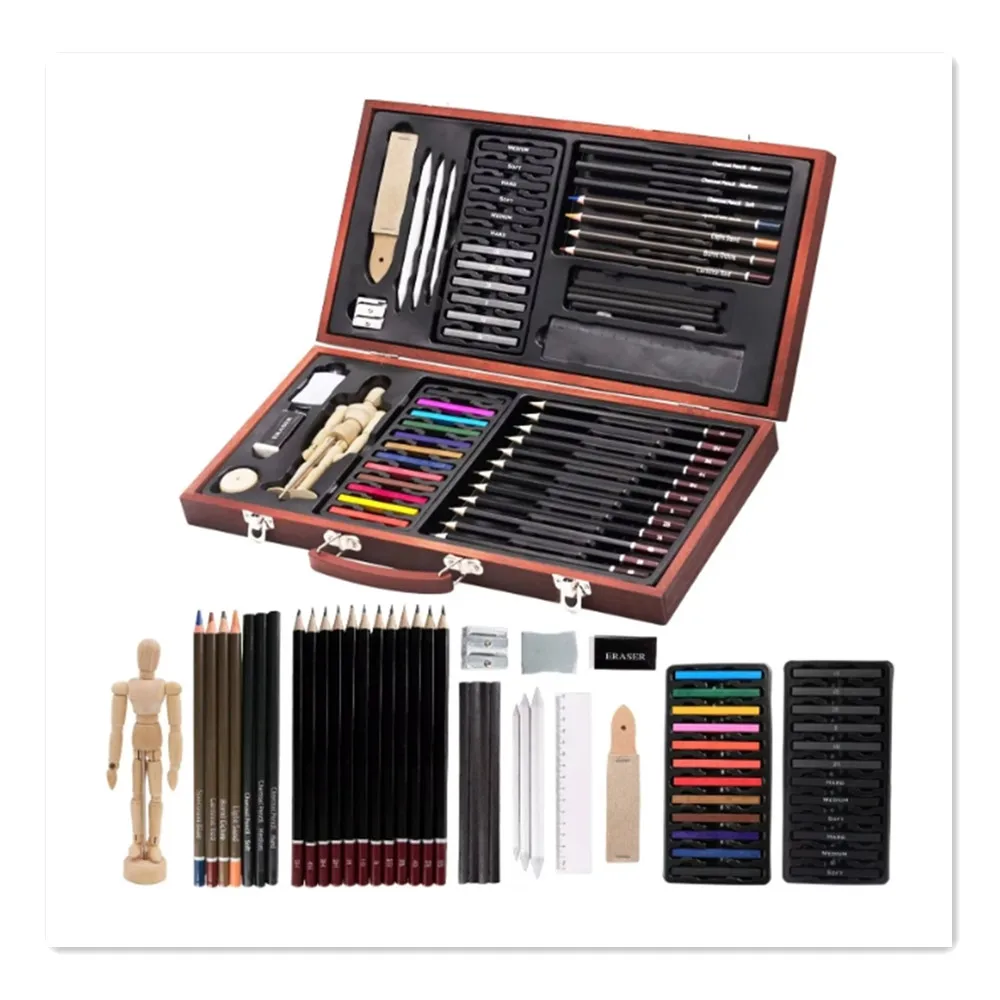 Делюкс профессиональный набор из 56 предметов деревянные коробки для рисования художественные принадлежности подарочный детей и взрослых