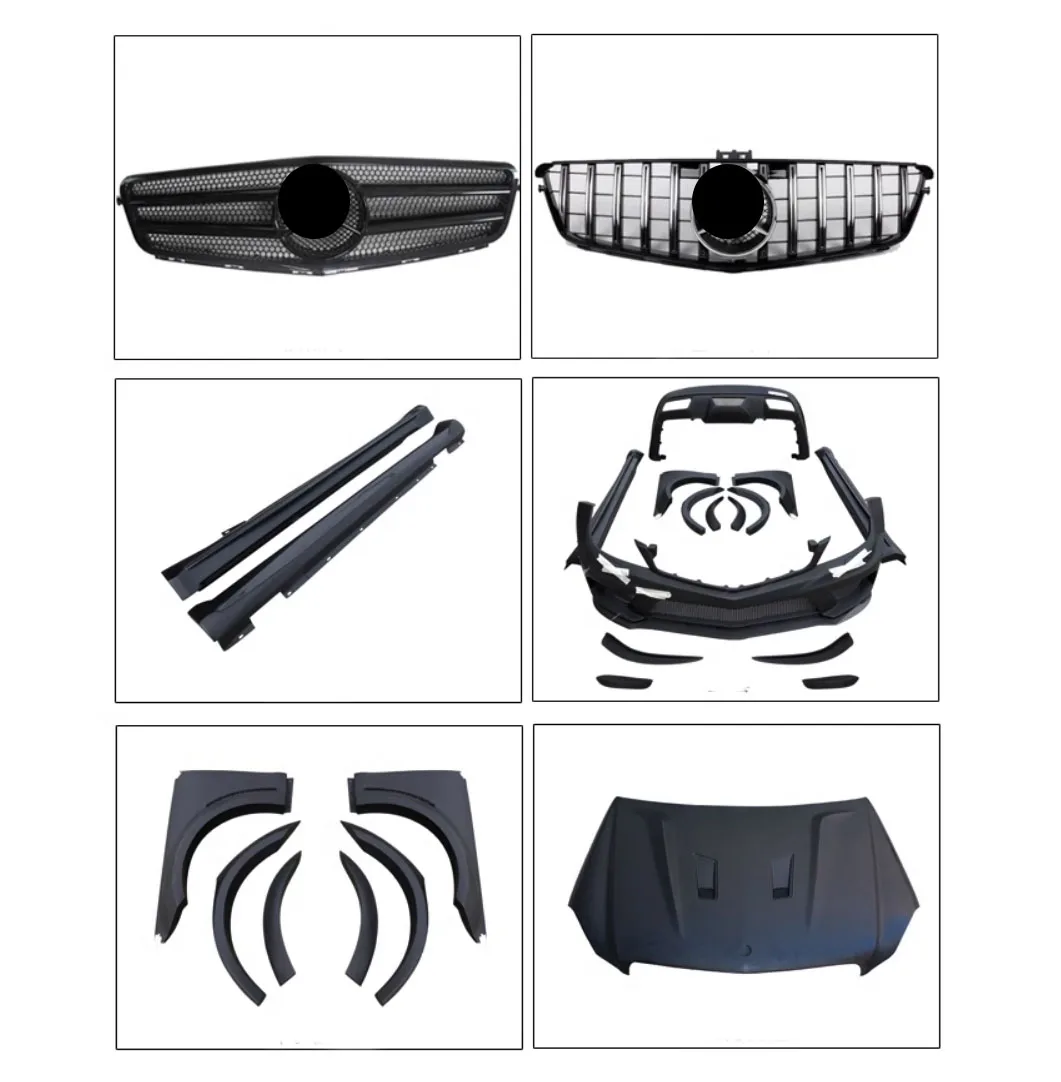 2008-2013 C-Class W204 C63 AMG  Upgrade  Wide  Front and Rear Bumpers Side Skirts Hood Fender  Wide Body Kit for Mercedes-Benz