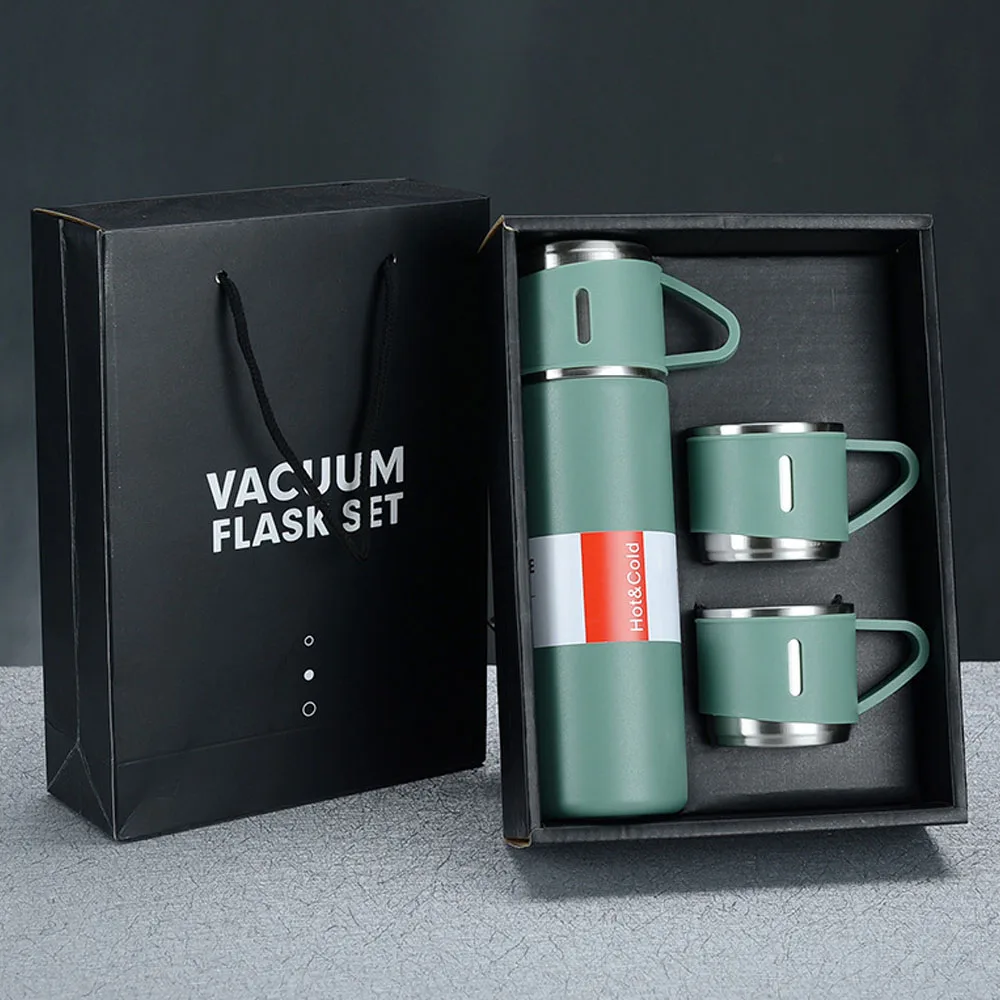 Customised 3 Mugs Vacuum Flask Set White - Promotional Wears