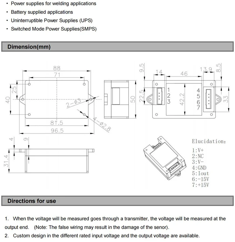 Hall Dc Voltage Transducer QNHV2 100V 200V 300V 500V 1000V Output 4-20mA 5v 10v Current Transformer Dc Voltage Sensor 4 20mA