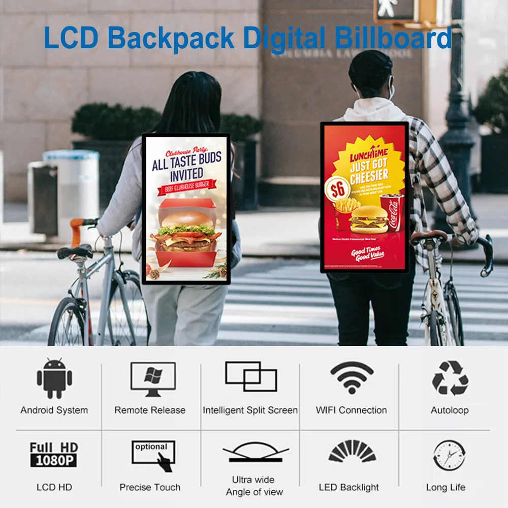 Indoor Outdoor Human Backpack Mobile Advertising 18.5 Inch Digital ...
