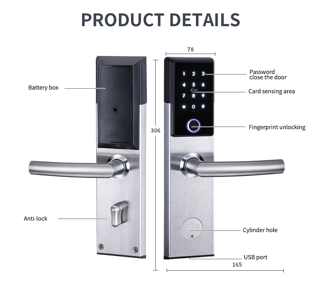SUS304 Bàn phím điều khiển từ xa tùy chọn cerradura inteligente thép không gỉ ttlock xử lý thông minh khóa cửa vân tay