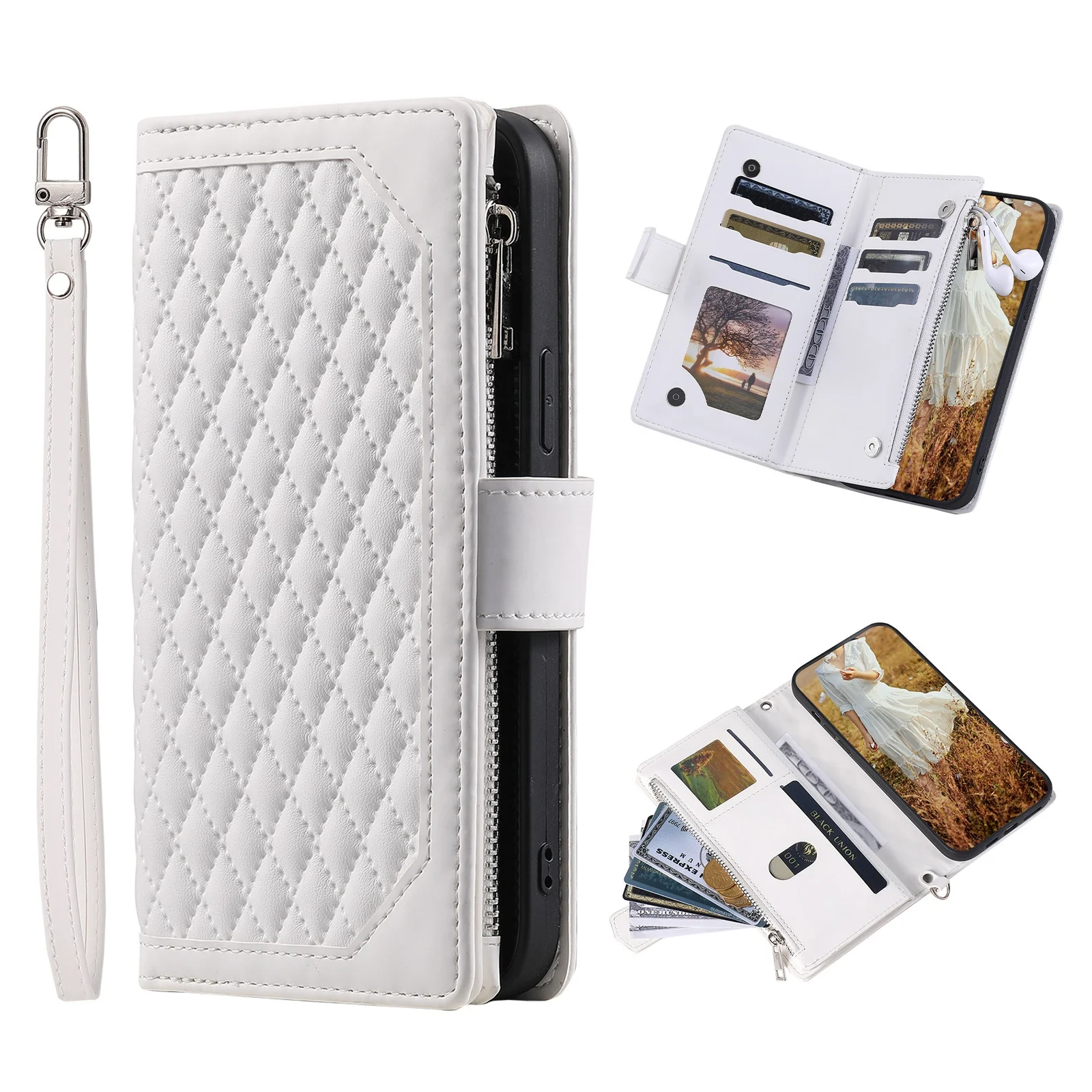 Phone Wallet Cases For Iphone 16 15 14 13 12 11 Plus Pro Max Pu Leather Folio Flip Kickstand Protective Shockproof Cover