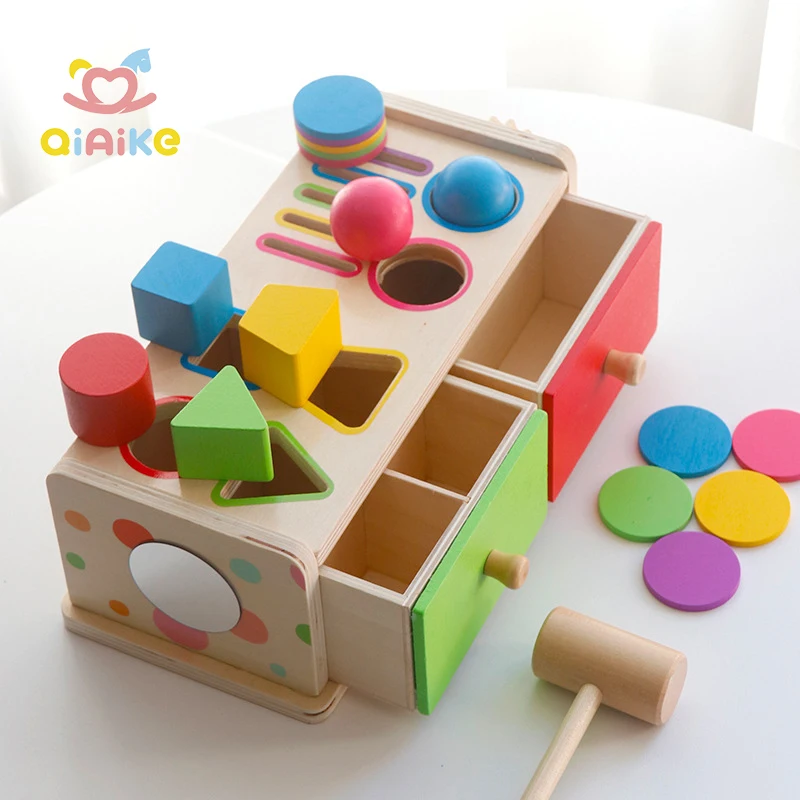 Montessori Houten Multifunctionele Dubbele Laadjes Muntbal Laadjesdoos voor Vroege Educatie Intelligentie Ontwikkeling Speelgoed voor Kinderen