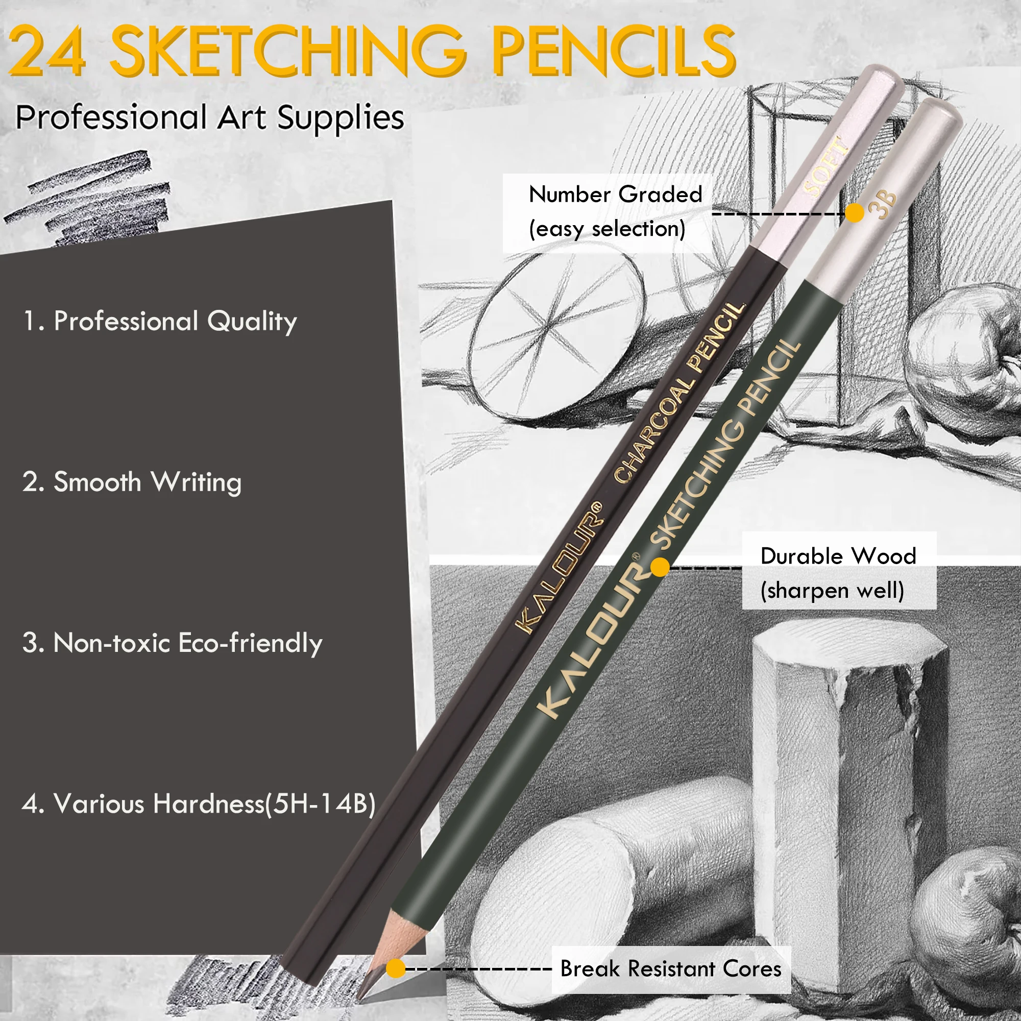 Castle Art Supplies 12 Pack Sketching & Drawing Pencils Set