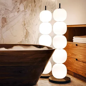 JACKSUN Danish Design String of Gourd LED Glass Floor Lamp White Globe 5 Ball Lights Modern Tall Standing Lamp 1.2m