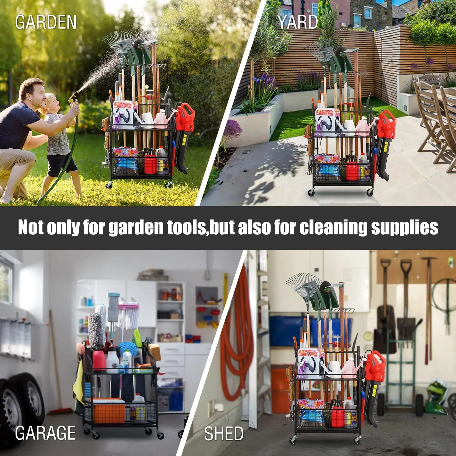 outil de jardin organisateur pour garage-cour outil racks avec roues,  organisateurs de garage et stockage tenir outils de jardin, porte-outil de  jardin