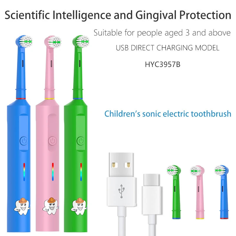 Wholesale OEM&ODM  Waterproof Cute cartoon design rotating kids electric toothbrush 4 toothbrush heads For Oral b manufacture