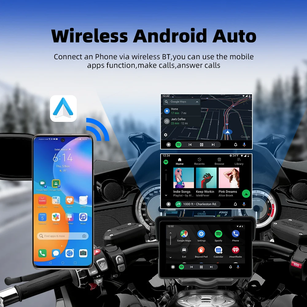EKIY 7 Inch Motorcycle GPS Navigation with Wireless Apple Carplay