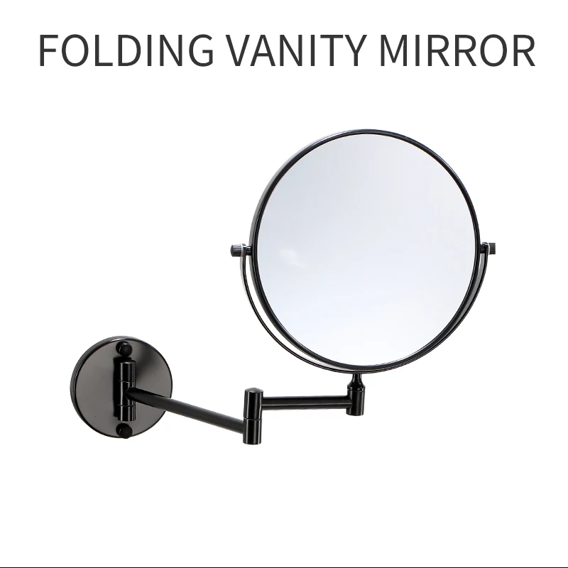 Black Bathroom Retractable Beauty Mirror Wall Hanging Folding Makeup