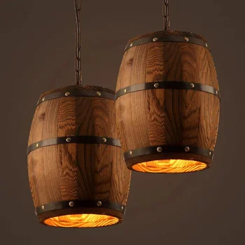 China Factory Industrial Rustic Vintage LED Retro Hanging Cask Wooden Wine Barrel Bucket Lamp Chandelier tradition antique lamp