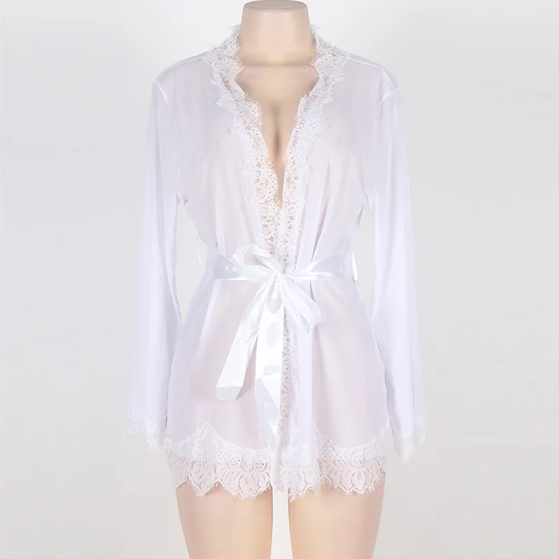 2-piece Transparent Sexy Robe Night Dresses for Woman
