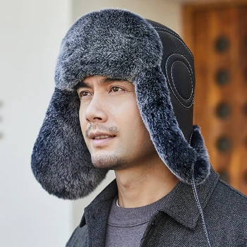 2026 Winter Warm Rex Rabbit Fur Hat for Men Fashionable Real Fur