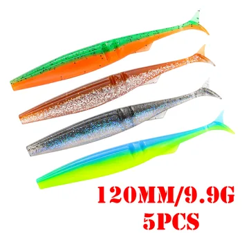 Cheery Crappie Fishing Lure Multi-section PVC Lure Artificial SINGKING Soft Bait T-Tail Perch Dogfish 12cm/9.9g 5PCS Without Hoo – Soft Lure – view 2