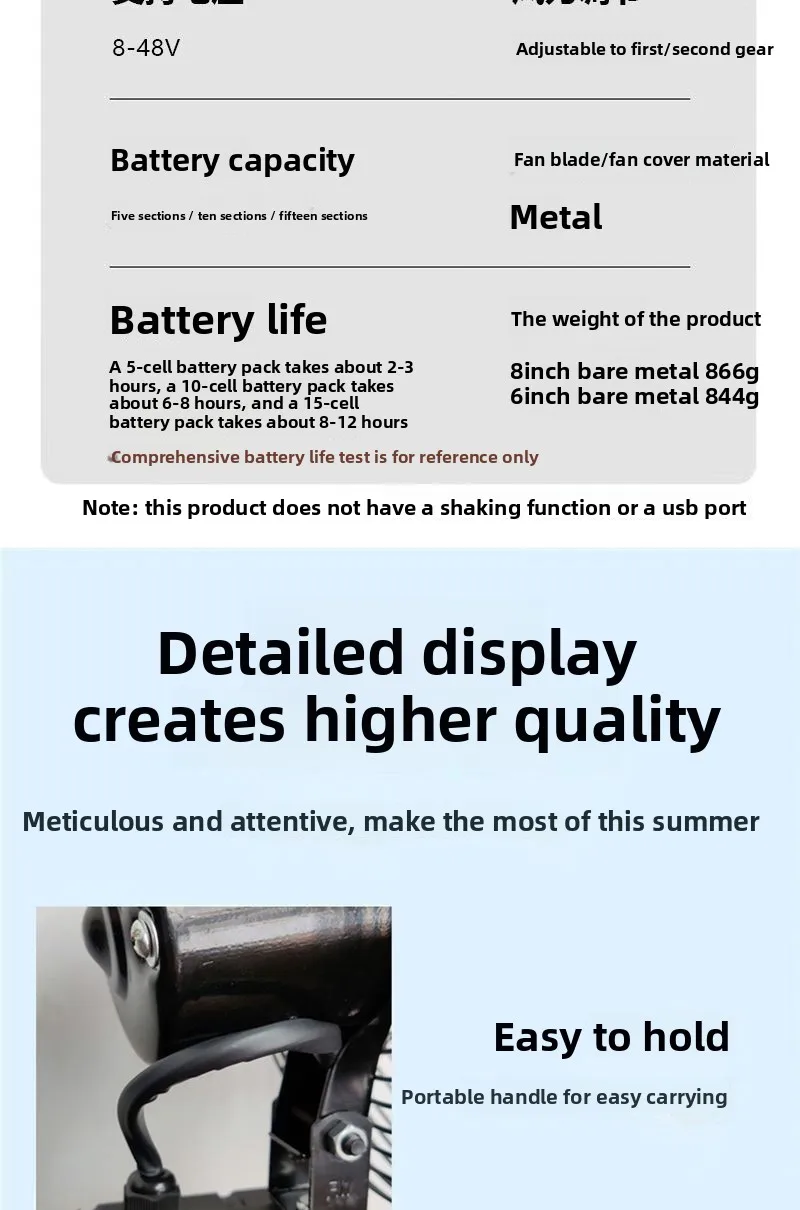 Battery Mini Electric Fan, Portable, 21V~48V, Lithium battery - detail 12