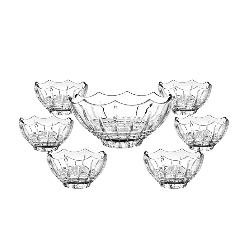 Exclusive Embossing 7PCS Glass Salad Foods Mixing Serving Bowls