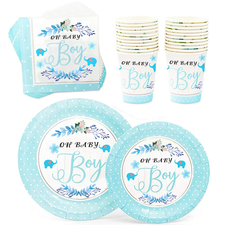 Blue Disposable Paper Plates Cups Set For Party Decor