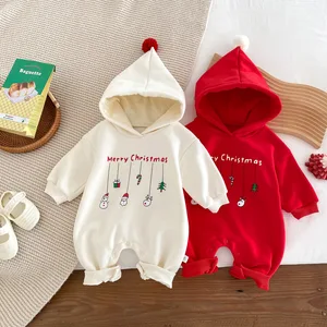 Baby Boys & Girls Fall/Winter Western Christmas Conjoined Climbing Suit Newborn Fleece Hooded