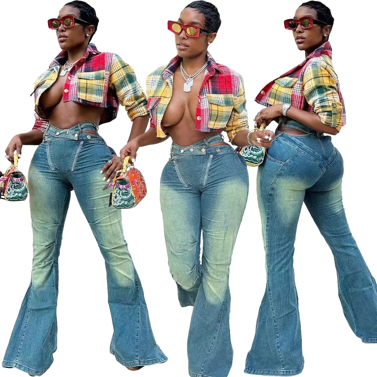 Custom Plus Size S-2XL Women Ladies Boutique Fall Clothing Flare Pants Denim Jeans
