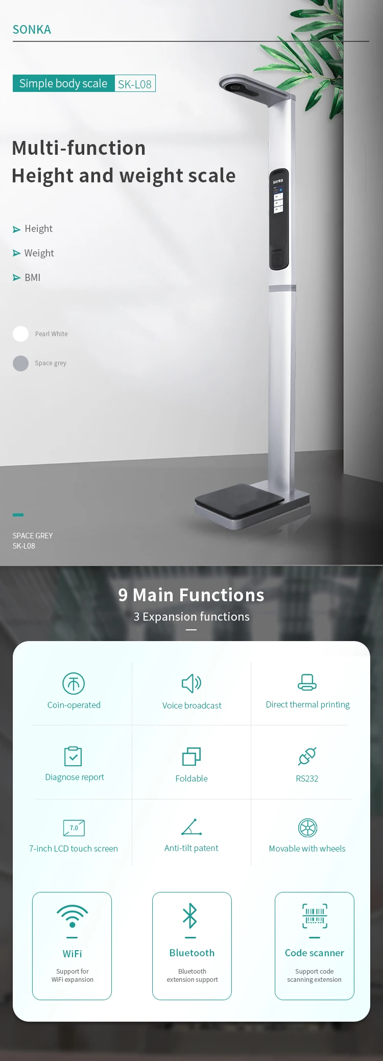 product sonka medical digital weight machine height weight measurement bmi machine body fat scale for clinic hospital-61