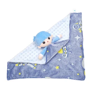 Adorable Soft Cotton Baby Security Blanket with Cartoon Teether Toy for Newborn Sleep and Comfort