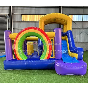 Rainbow bouncy castle combo inflatable jumper combo bounce house with slide