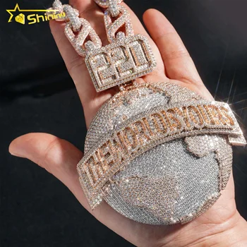 Custom Luxury Hip Hop Jewelry 925 Sterling Silver Two Tone 3D Earth Iced Out Soild VVS Moissanite Diamond Pendant