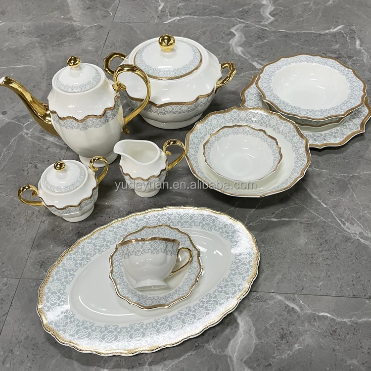 Real Gold Arcopal Dinner Set Fine New Bone China Serving Dishes 66PCS  Porcelain Ceramic Plates Sets Dinnerware Eco-friendly