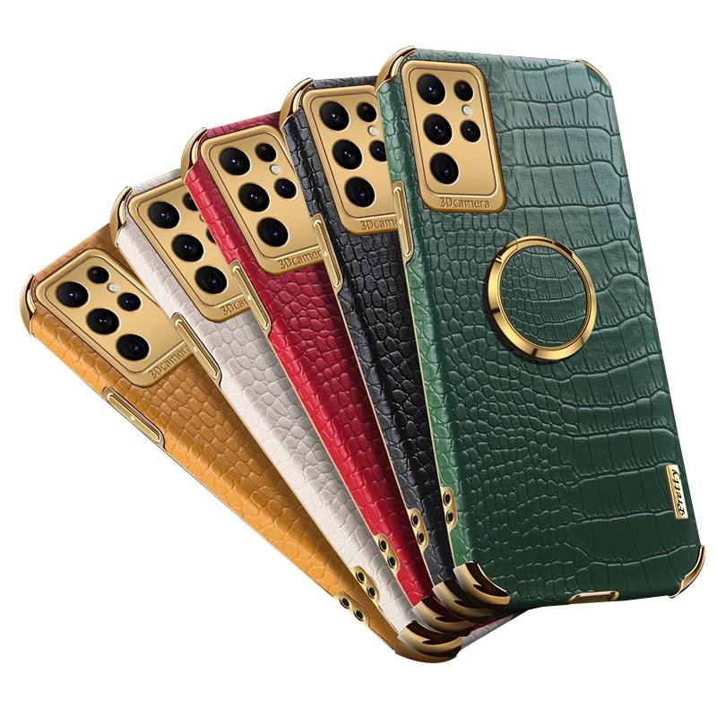 Wholesale Luxury Gold Crocodile Leather Cover for iPhone Cell