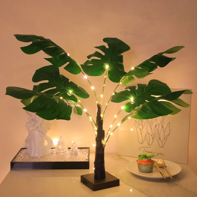 Tropical Monstera Tree with Light Decorative Artificial Light Tree Table  Lamp Battery Operated Led Tabletop in Stock| Alibaba.com
