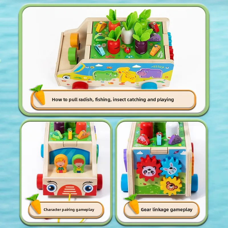 Montessori Wooden Toddler Toys Shape Sorting Sensory Toy Wood Animal Farm Car Preschool Educational Fine Motor Skills Toy
