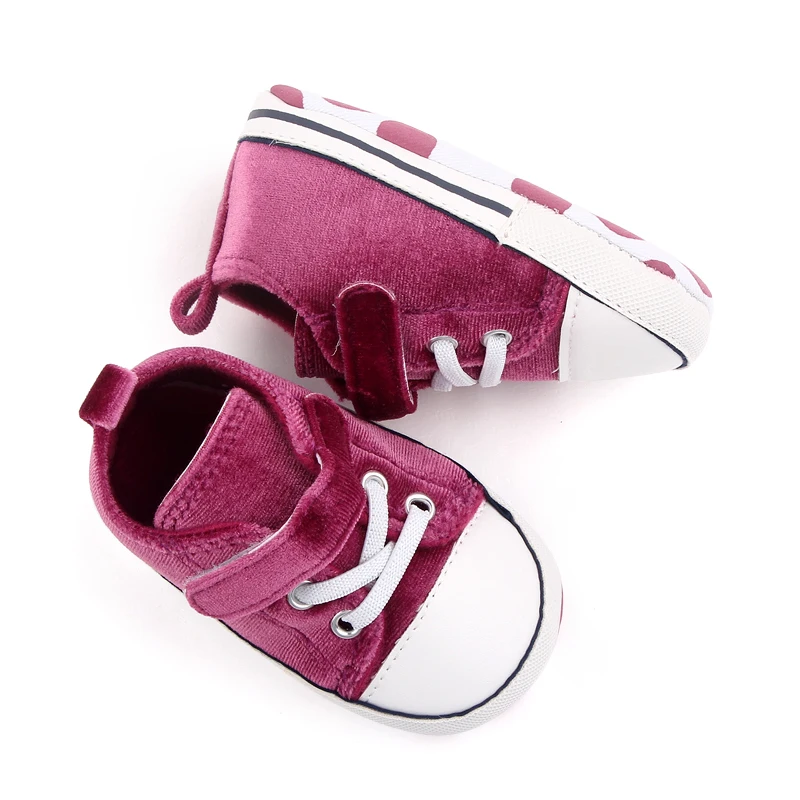 New Arrival Star Dot Canvas Baby Sneakers Shoes Lace up Walking Shoes Soft Sole Slip on House Slippers manufacture