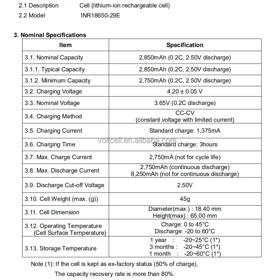 Rechargeable Battery Cell Inr18650-29e Inr18650 29e 3.6v 2900mah 18650 ...