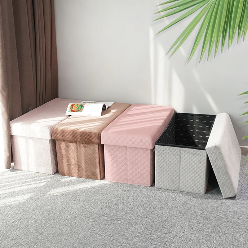 Factory Wholesale Comfortable Fabric Ottoman Stool Bench Household Storage Folding Stool Set Foot Rest for Living Room
