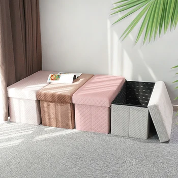 Factory Wholesale Comfortable Fabric Ottoman Stool Bench Household Storage Folding Stool Set Foot Rest for Living Room
