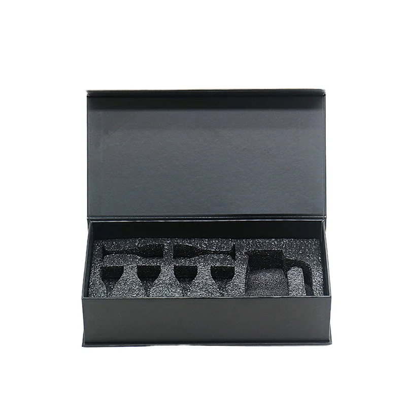 กล่องบรรจุภัณฑ์กระดาษพิมพ์ลายเฉพาะสำหรับน้ำมันหอมระเหย รองรับขวดขนาด 10 มล. และ 30 มล. กล่องแข็งสีดำแบบฝาพับพร้อมบุโฟมด้านใน