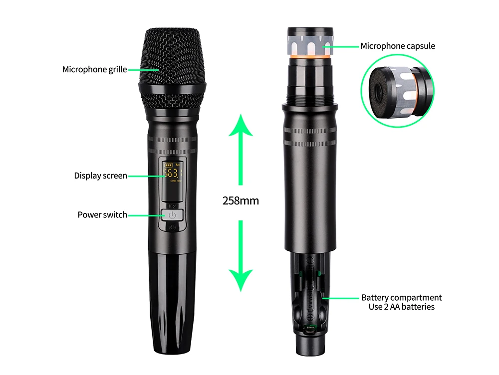 Professional 2 Channels Uhf Wireless Microphone With Mixer Mini 4