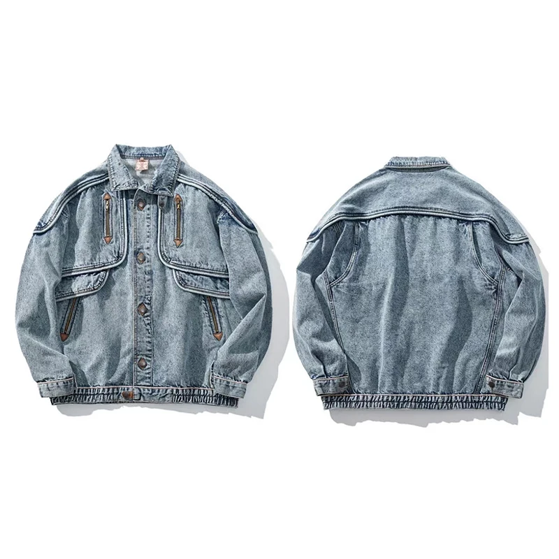 DiZNEW Vintage wash jacket Y2K button-down jeans jacket Plus-size high Street Bomber denim jacket for men details