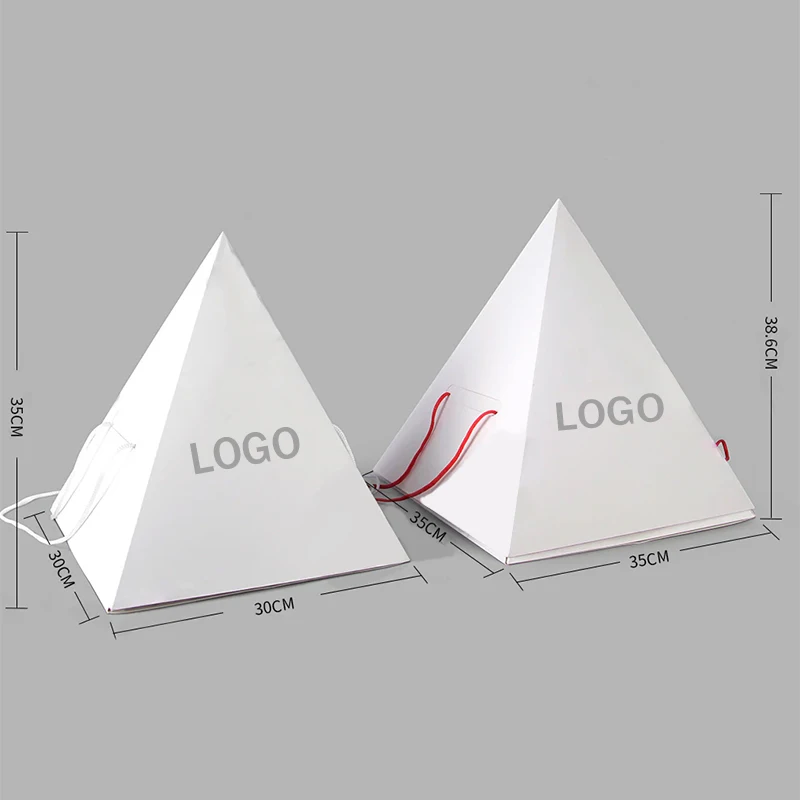 custom pyramid shaped chocolate cookies packaging box with handle bespoke paper packaging for picnic864-2