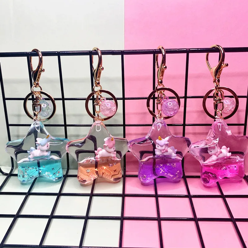 Insかわいい五芒星ユニコーン韓国の人気の異なる形状の素材液体状態のキーホルダー Buy クリアプラスチックゲル液体フローティング水キーリング小さなプラスチック形状とスパンコールグリッターインサイド ふわふわポンポン毛皮ラクーンポンポンpomsキツネの毛皮の