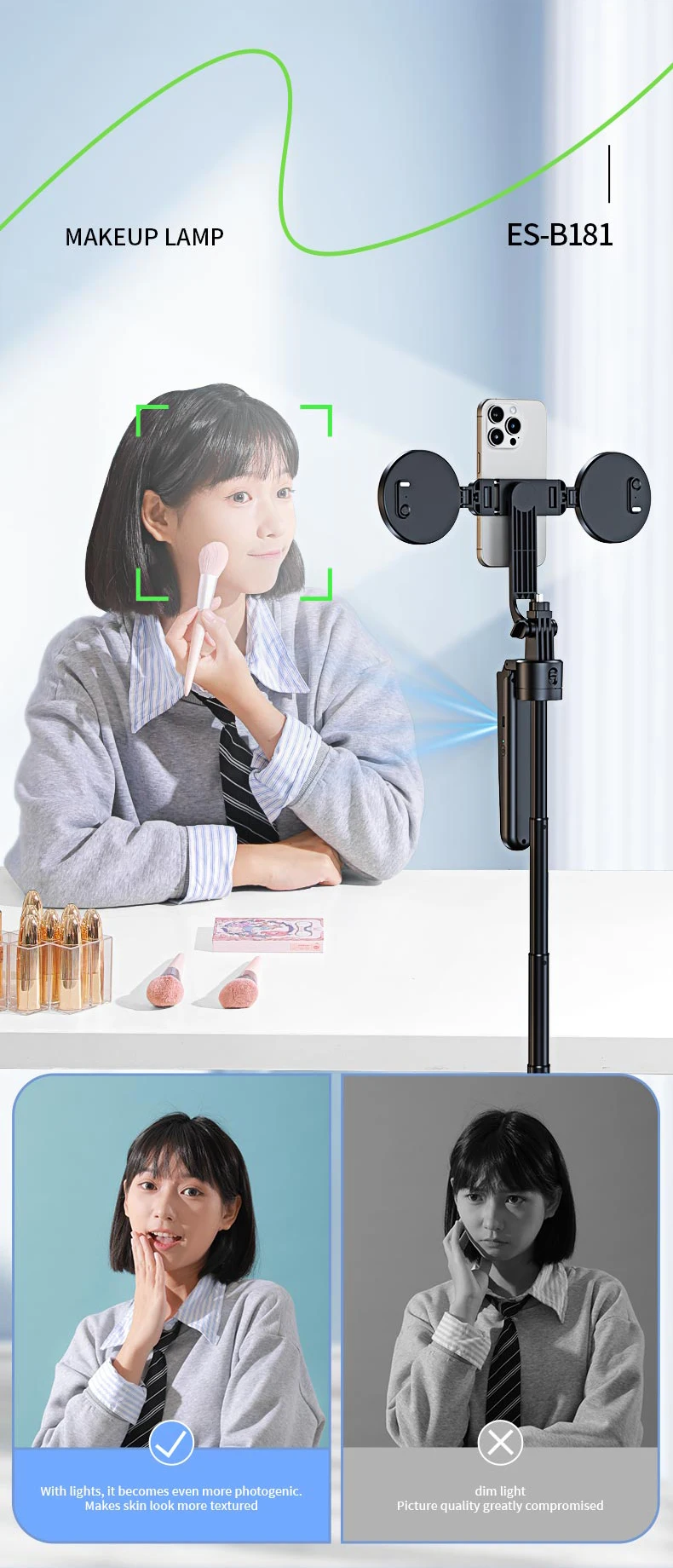 ES-B181 360 rotation extendable selfie stick tripod stand ai auto face tracking gimbal stabilizer subhandle wireless remote