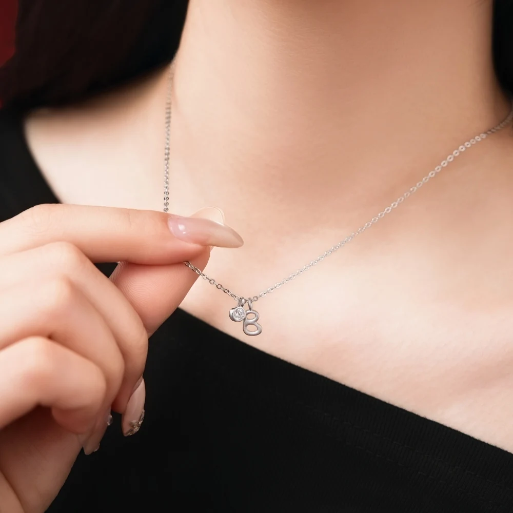 KAKODIY Initial Necklace Rhodium Plated 925 Sterling Silver 5A Zirconia Small Initial Monogram -B- Pendant Necklace for Women detail 2