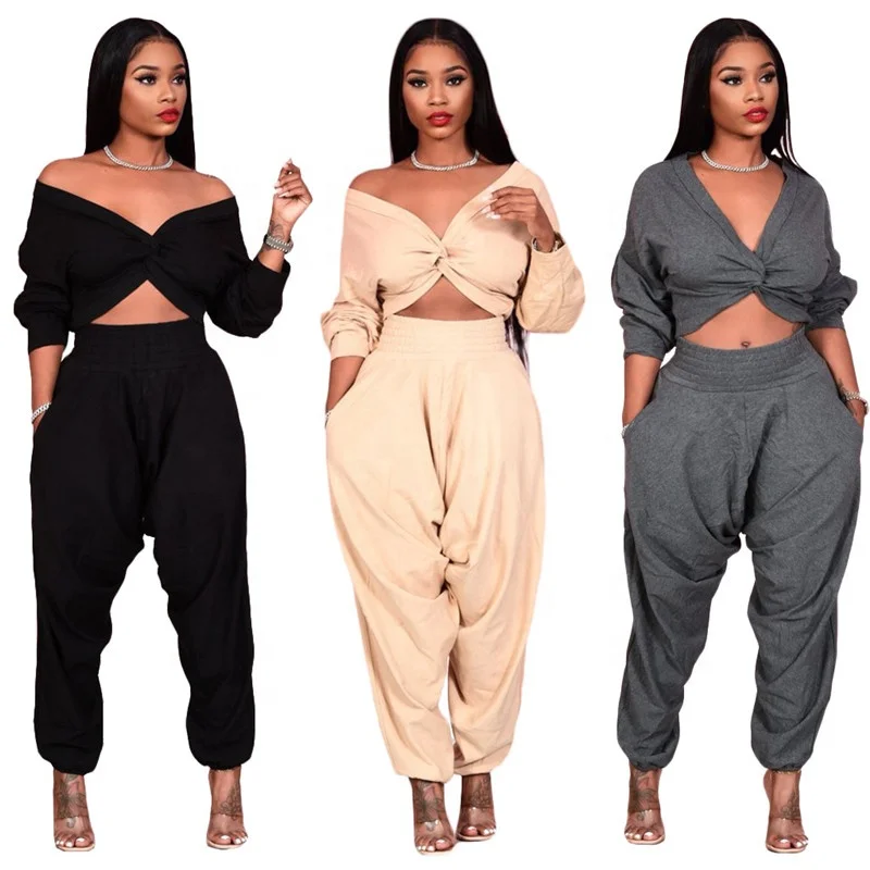 Plus Size Womens Fall Clothes Cross Top Long Pants Tracksuit Outfits ...