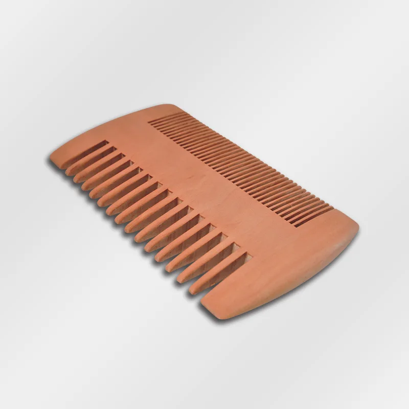 Custom logo natural hair styling tool gift wide fine tooth pocket beard double sided comb portable pear wood beard comb