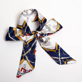 2025 Multi-Functional Handbag Chain Anchor Printed Silk Scarf 90*4Cm Polyester Summer Bag Scarves With Fashion Print