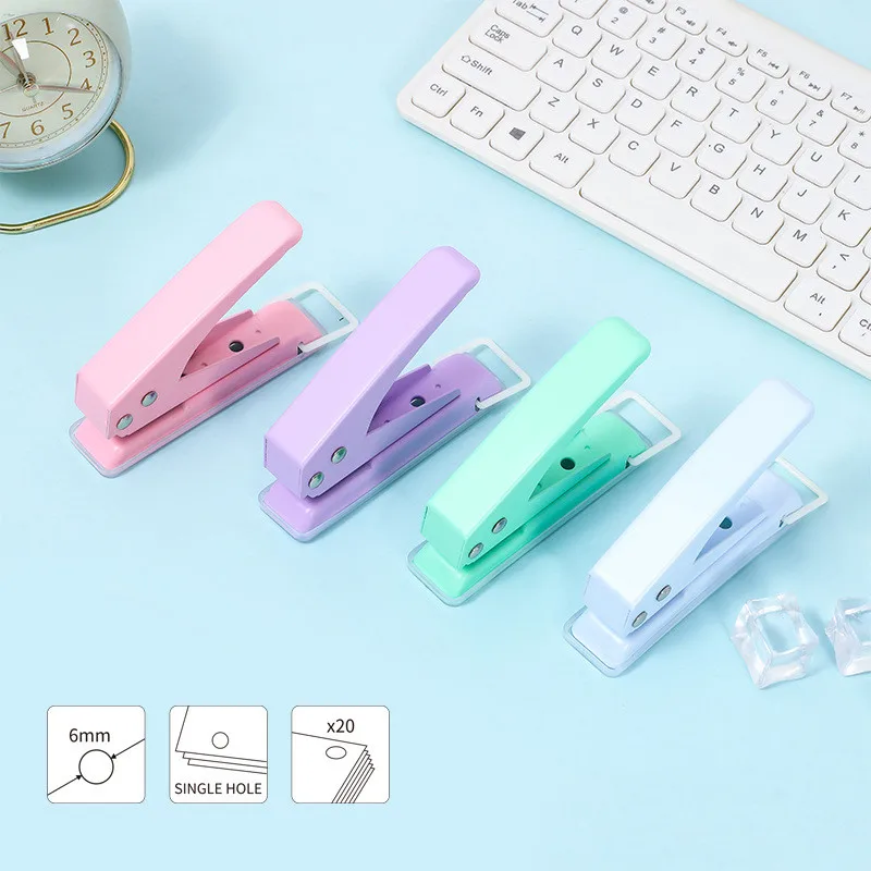 Macaron Color A4 Paper Puncher Manual DIY Student 6mm Round 1 Hole Binding Punch Machine Single Hole Punch with Loose-leaf