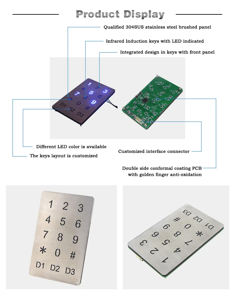 Optical touch keypad/Capacitive Touch Keypad/3x5 matrix backlight keypad